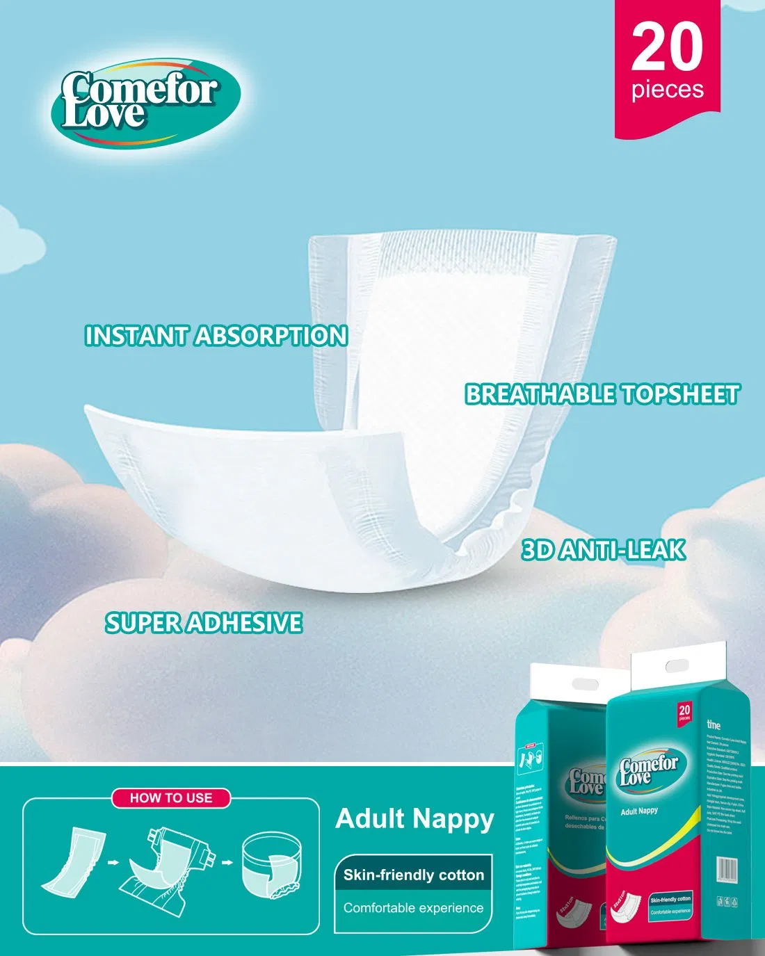 Premium Adult Disposable Nappies High Absorbency Comfort Fit for Adults