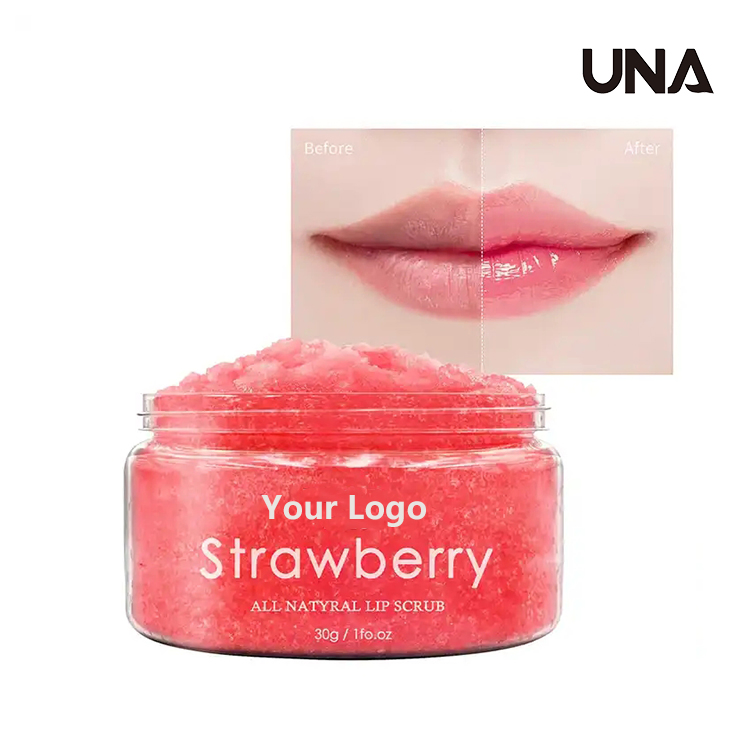 Private Label 100% Organic Vegan Lightening Lip Lines Exfoliator Pink Strawberry Sugar Lip Scrub for Dry Lip