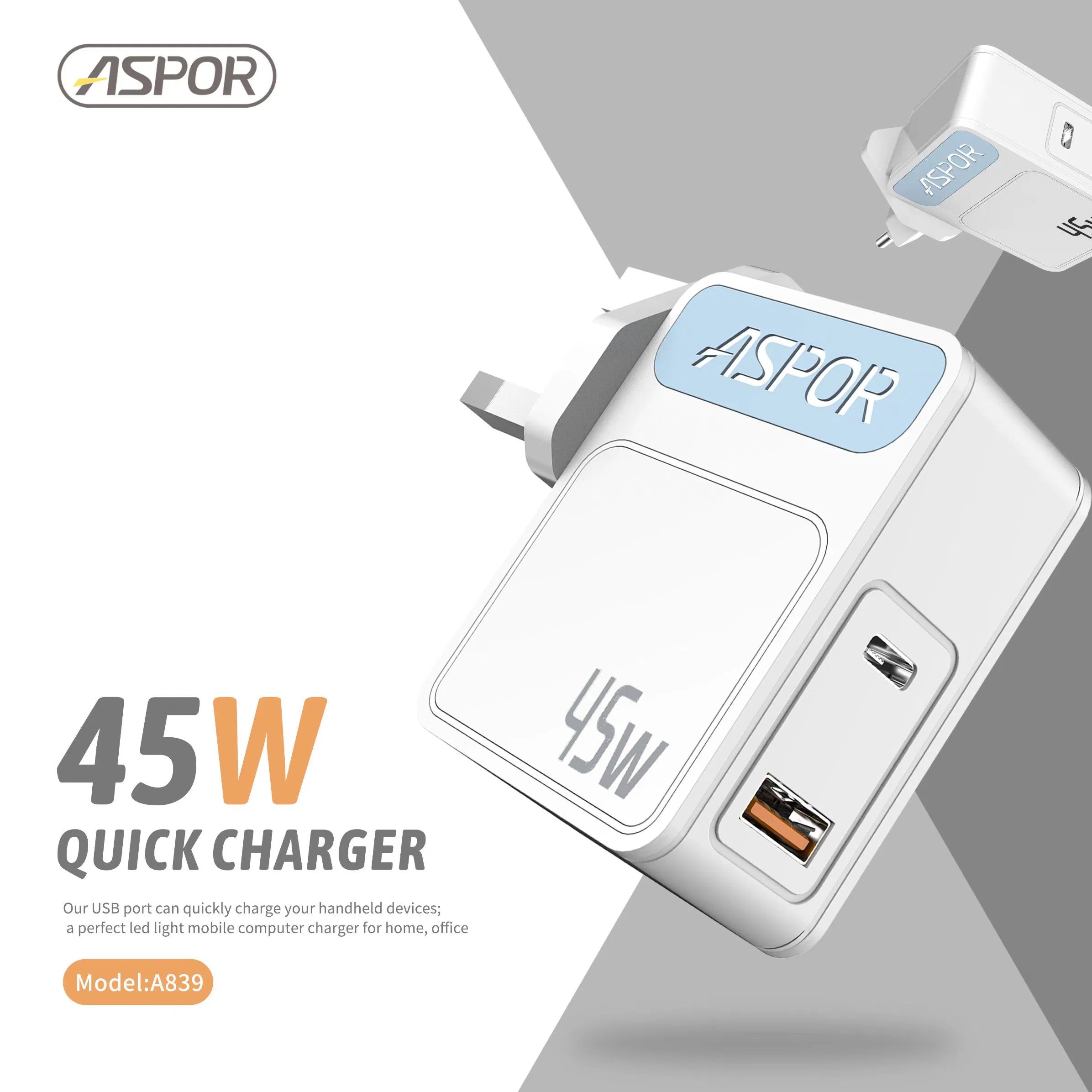 2022 Wholesale 45W Fast Power Adapter Laptop Charger Suitable for All Mobile Phones for UK/Us/EU USB-C Pd Fast Charging Factory Supply