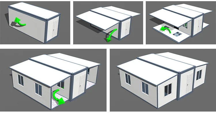 Steel Luxury Foldable Expandable Folding Flat Pack Container House Fast Install 20FT 40FT for Two or Three Bedrooms