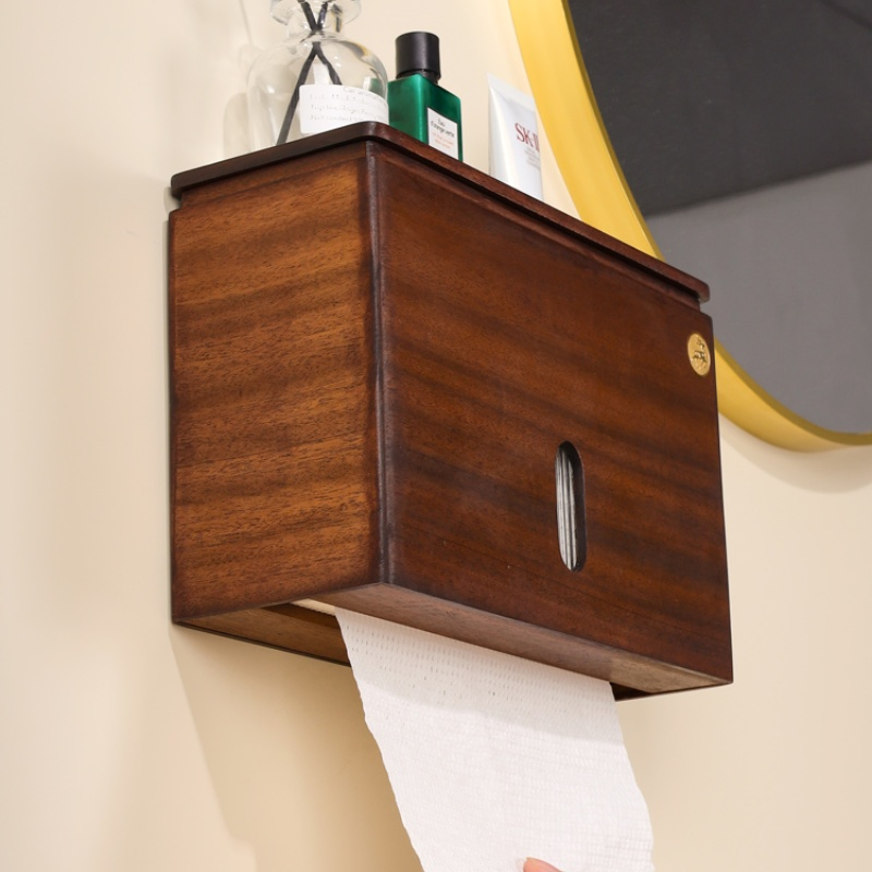 Compact Wooden Box System for Kitchen Tissue Toilet Paper Roll Dispenser