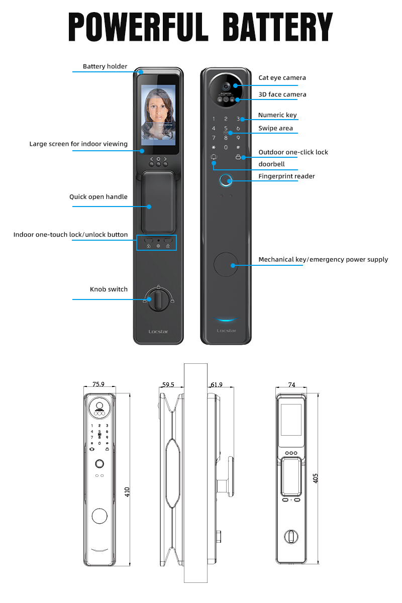 Electronic Cerradura Intelligent Digital Biometric WiFi Keyless Smart Door Lock with Camera and Fingerprint Electronic Lock