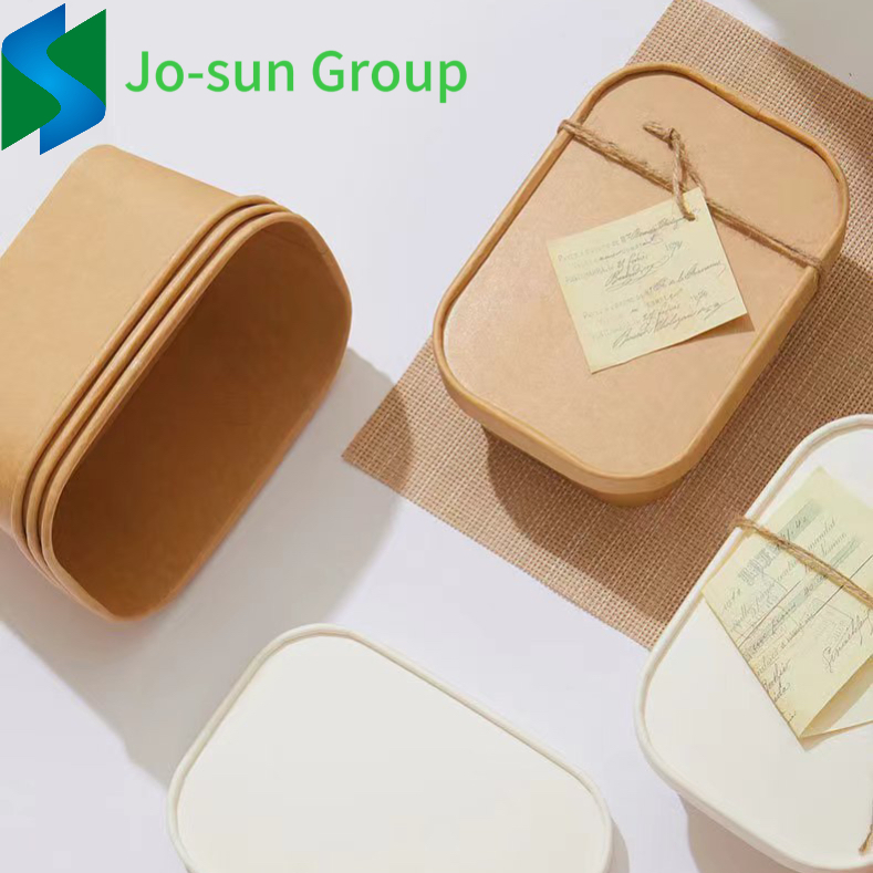 Jo-Sun Free Sample Biodegradable Food Grade Kraft Rectangular Paper Bowl with Paper Lid