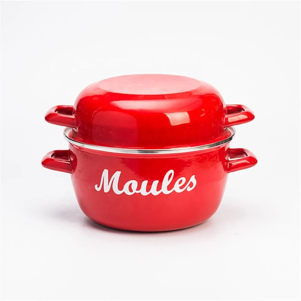 Red Enamel Mussel Pot for Home Cook Usage