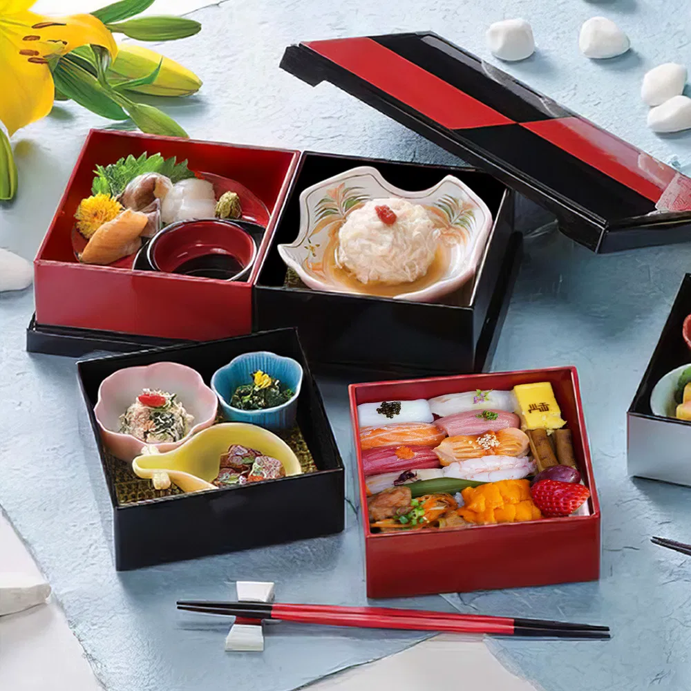 Japanese Bento Box Plum Lunch Container 2-Tier Jubako Lacquerware Japan