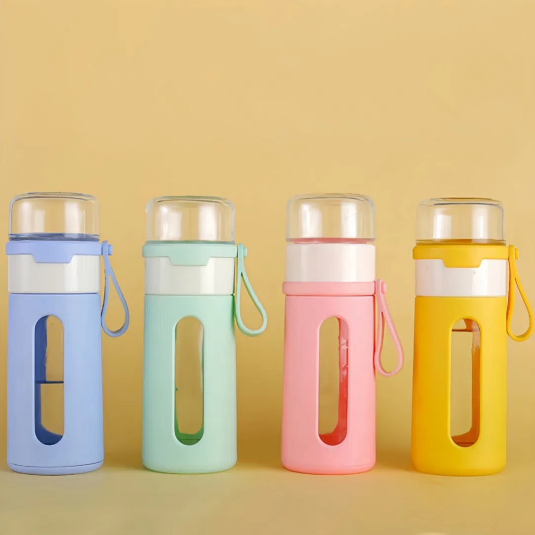 Стеклянная бутылка для воды с фильтром, цвет кремовый макарон