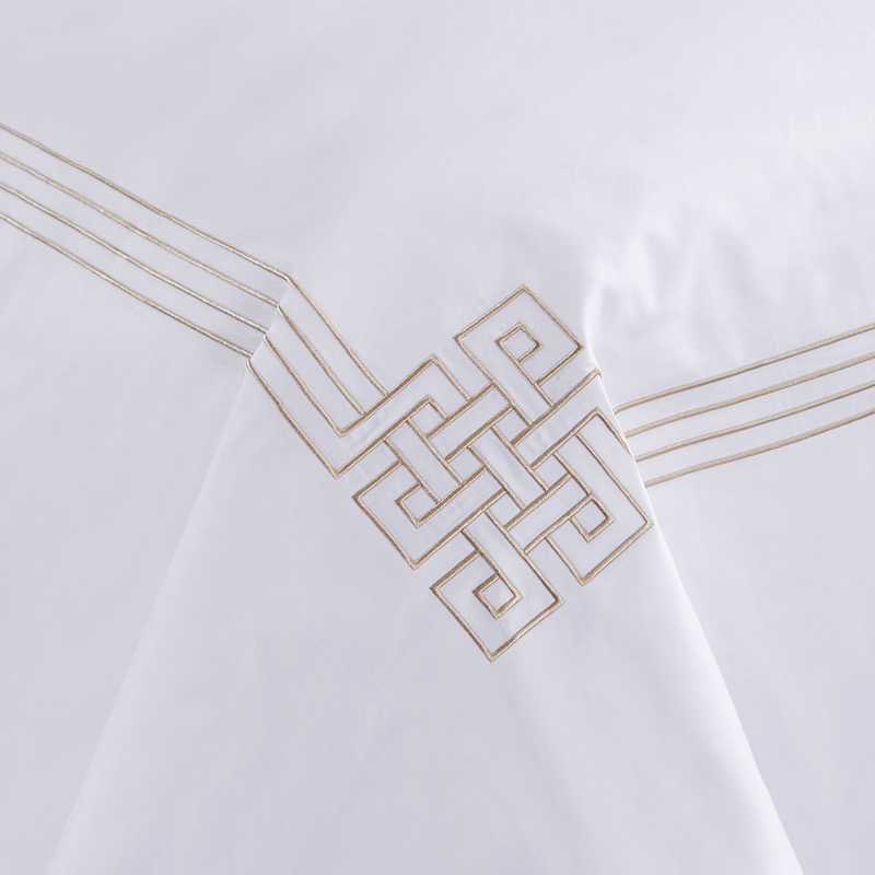 Duvet Cover Bed Sheets Four Piece Set Bed Linen Custom OEM 60s Cotton Satin Solid Plain Color White Embroidery Home Textile Hotel Bedding Set for Hotel