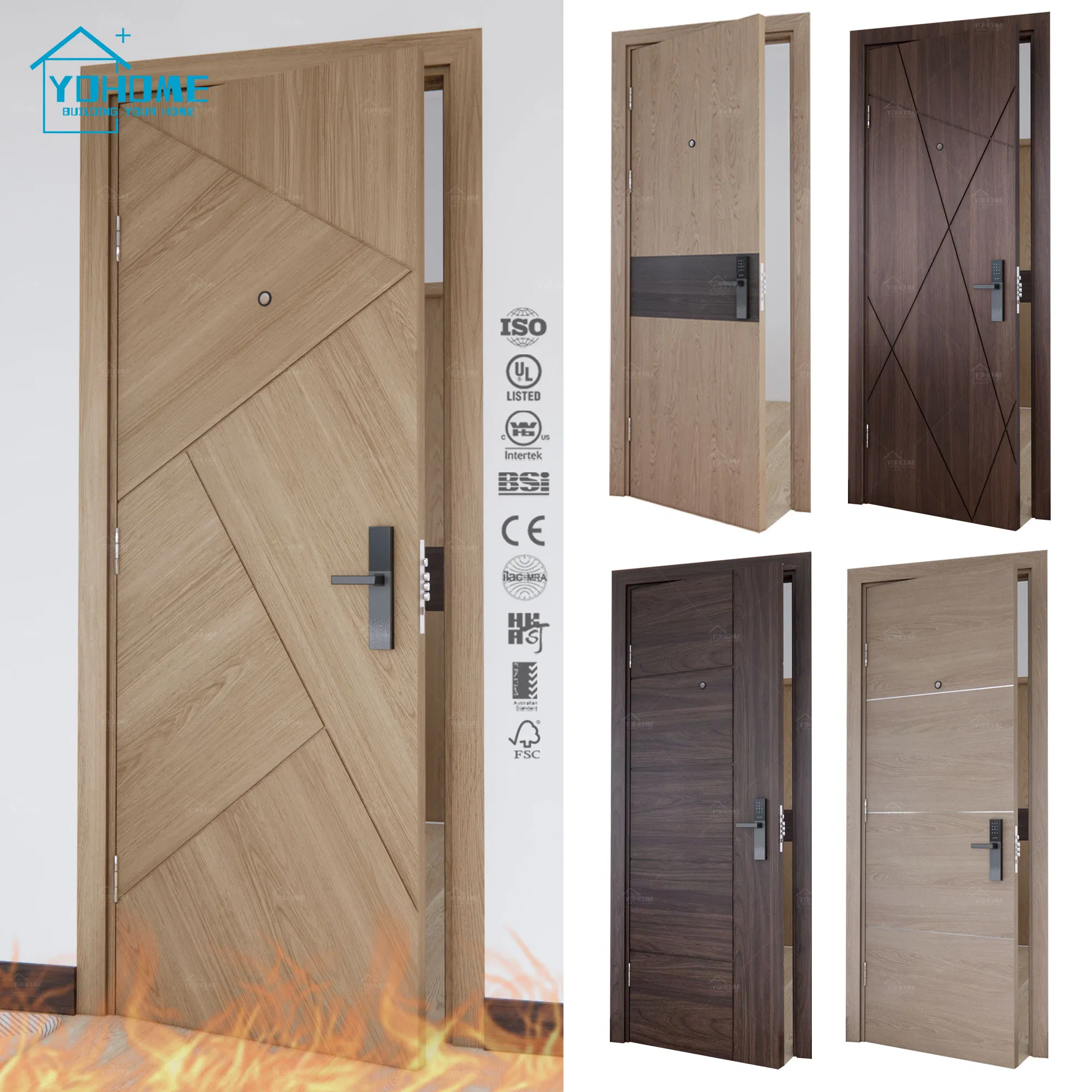 Australian Standard Hotel Soundproof Fire Wood Door for Apartment Project Modern 90 Mins Fire Rated Door