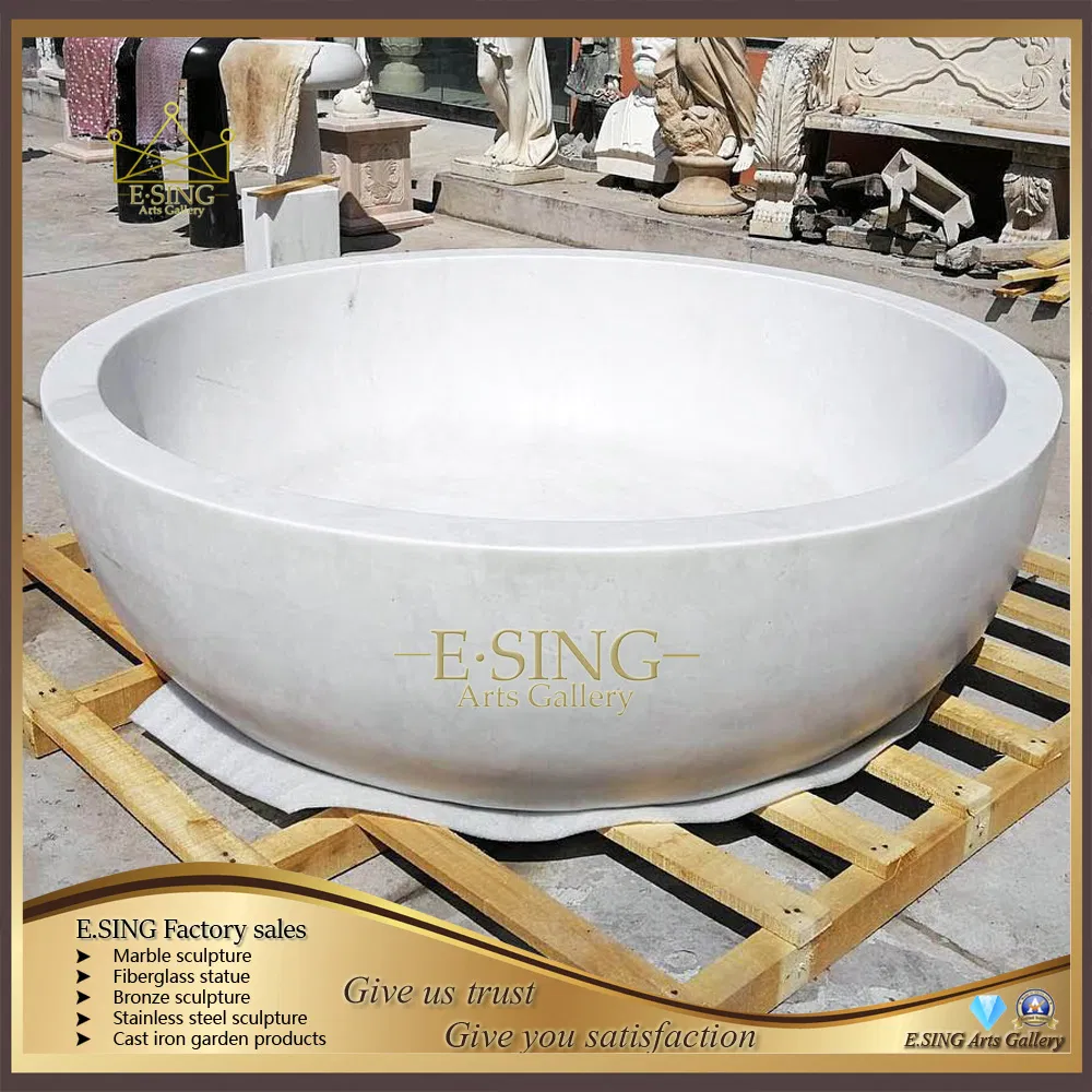 Классическая круглая ванна из белого мрамора ручной работы