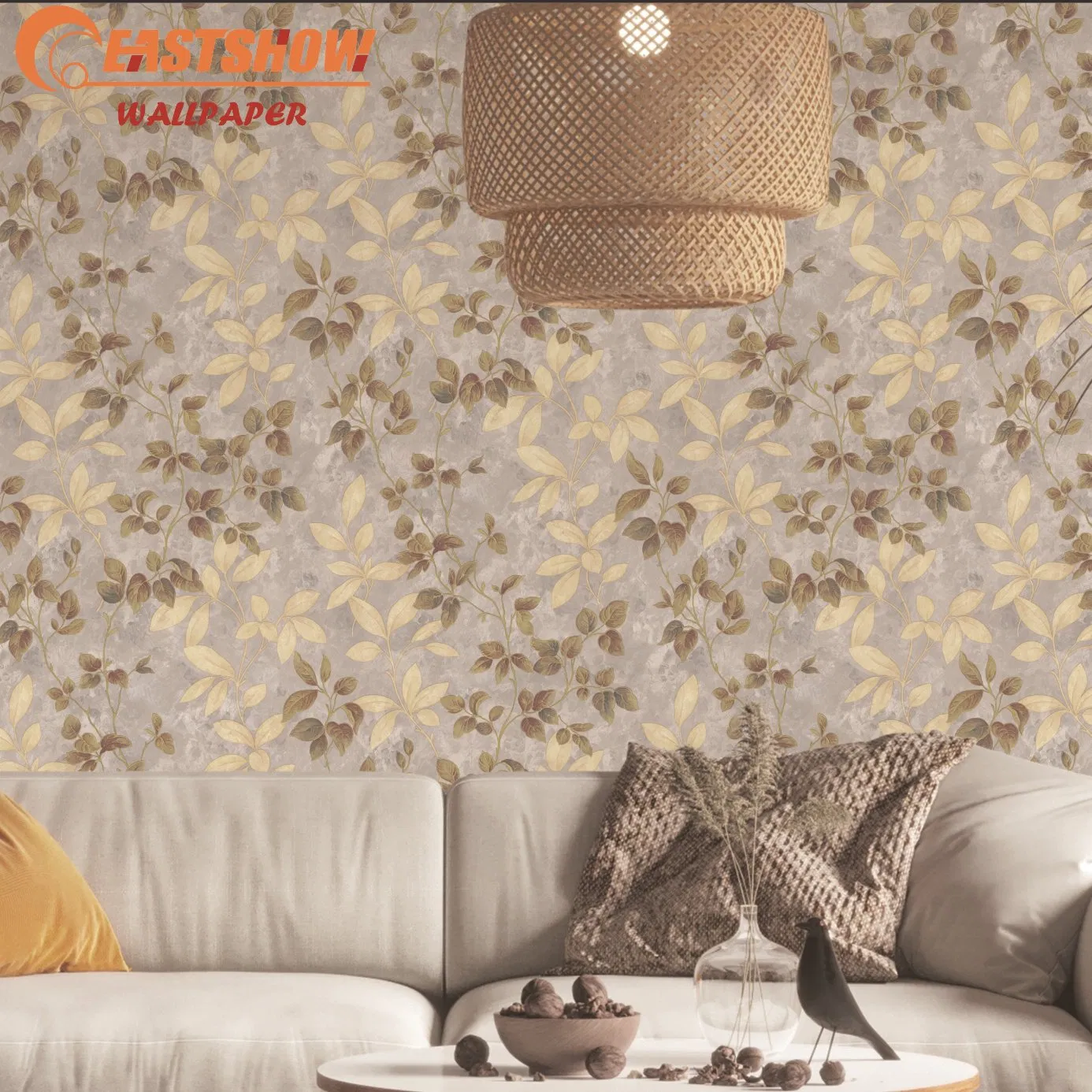 3D Wall Grace Vinyl Tropical Fabric Wallpaper Inkjet Roll with Elegant Leaf Pattern for Home Wall