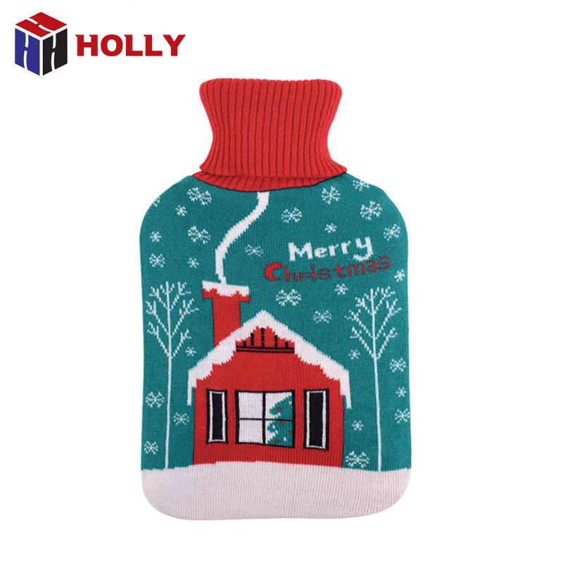 Luxury Target 2L Rubber Hot Water Bottle with Cute Christmas Designs Knitting Cover