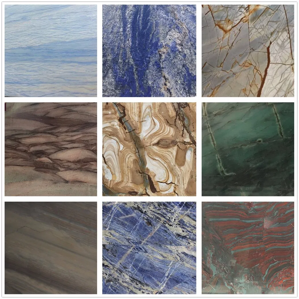 Quartzite Azul Macaubas Azul Bahia Fusion Sodalite Blue Amazonita Green White Macaubas Blue Roma Patagonia Polished Slabs
