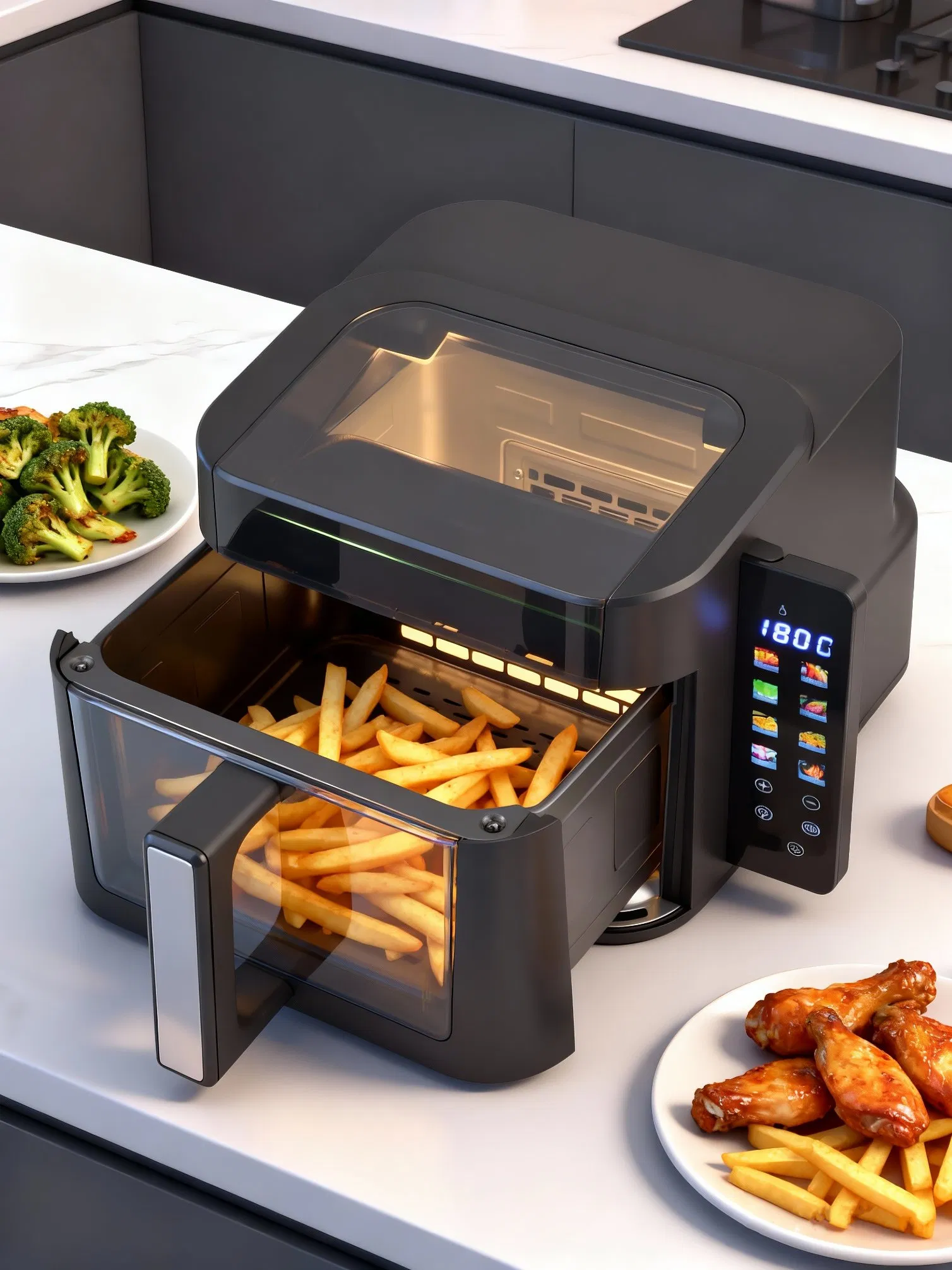 LED Touch Display Screen 7L with 270° Visible Window Air Fryer