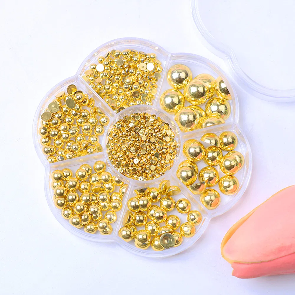 Golden Color Nail Art Decoration Pearl Multi Size Flat Back White Pearl Charm Red 3D Nails Charms Pearl Accessories