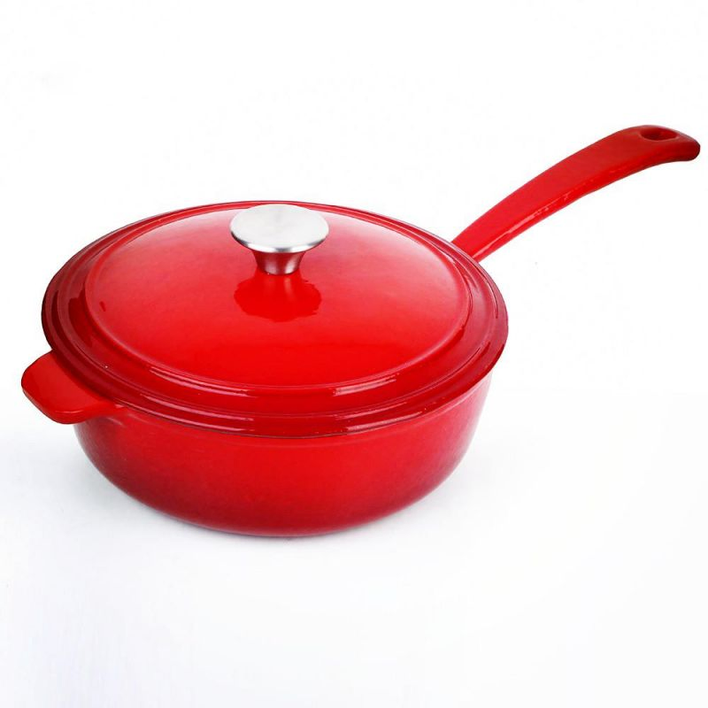 Wholesale Saucepan Milk Pot Enameled Cast Iron Mini Cooking Pot with Lid and Long Handle