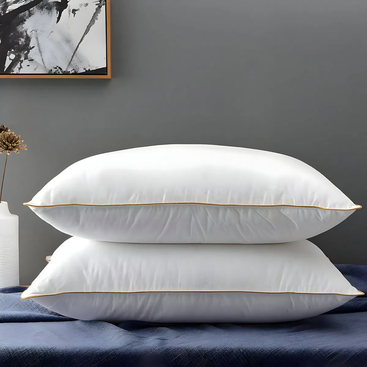 Modern Hotel Quality Air-Permeable Sleeping Pillow 200tc 100% Polyester Solid Pattern Good Neck Support Winter Packaged Bag