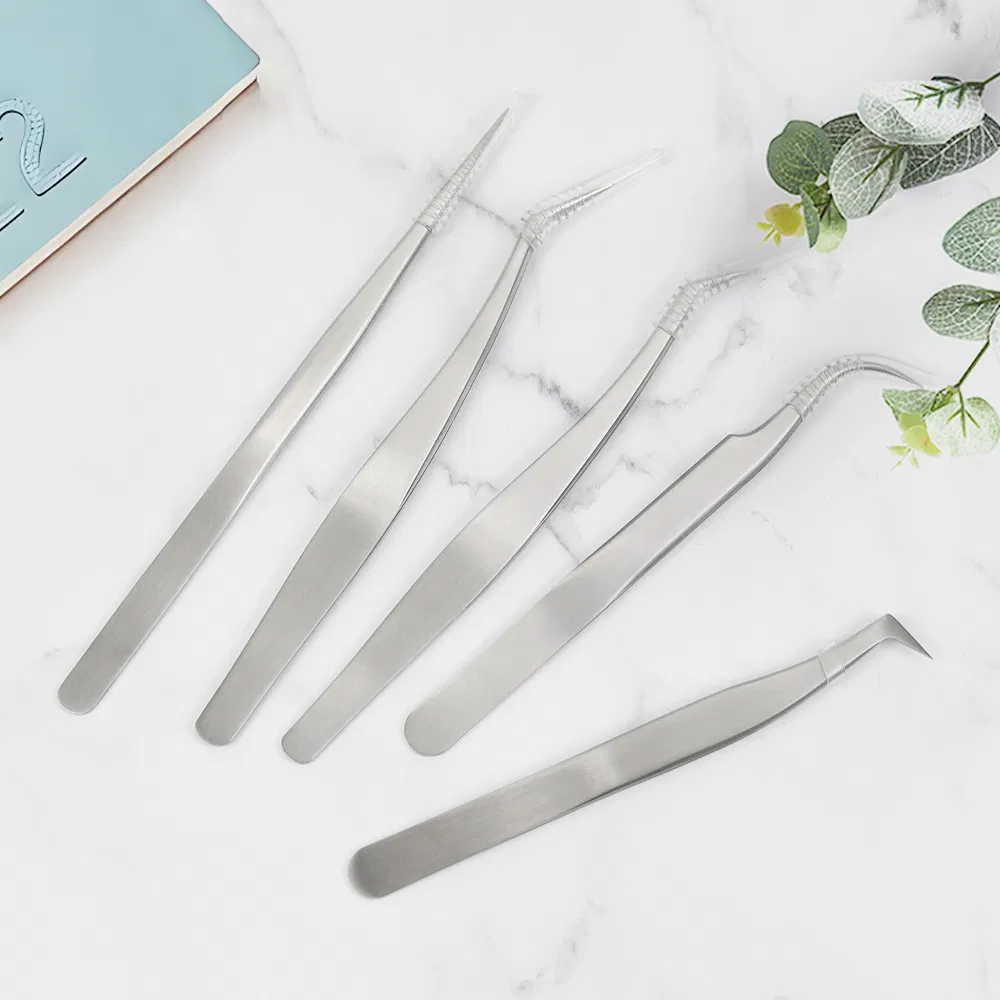 Stainless Steel Nail Eyelash Tools Set 90 Degrees Precision Lashes Eyebrow Tweezers for Eyelashes Extension