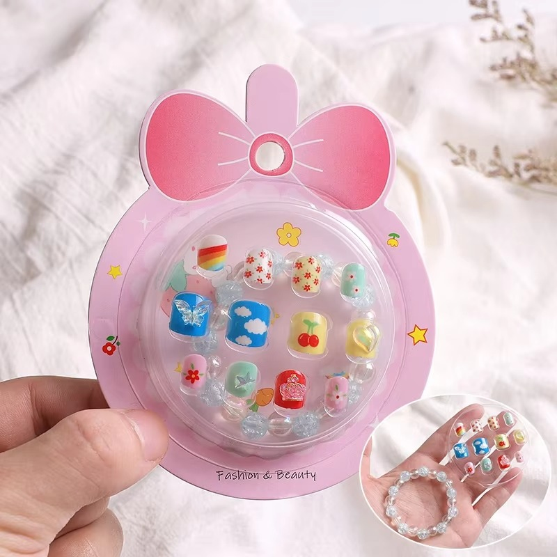 Kids Cartoon Press-on Nails with Bow Packaging