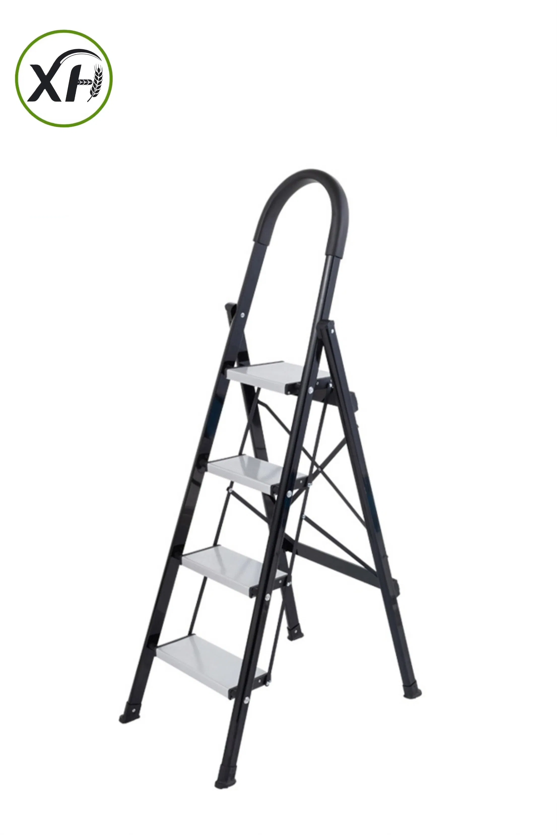 D-Shaped Armrest Ladder Household Blackened Aluminum Folding Ladder (with anti-slip foot pads, pedals and handrails)