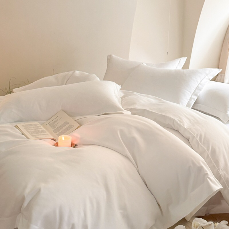 Thick Twill Skin-Friendly Cotton Bed Linen ODM/OEM Hotel Guesthouse Homestay Four Piece Bed Set Wide Edge Quilt Duvet Cover Pure White Bed Sheets Bedding Set