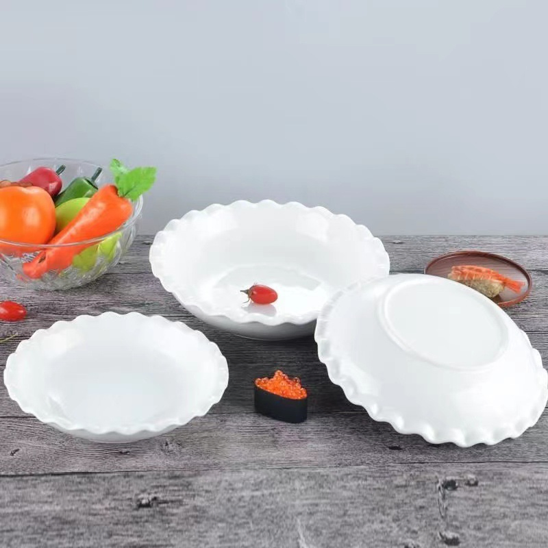 8"9"10"12"Soup Bowl Cut Edge Plate White High Quality Hotelporcelain Ceramic Tableware