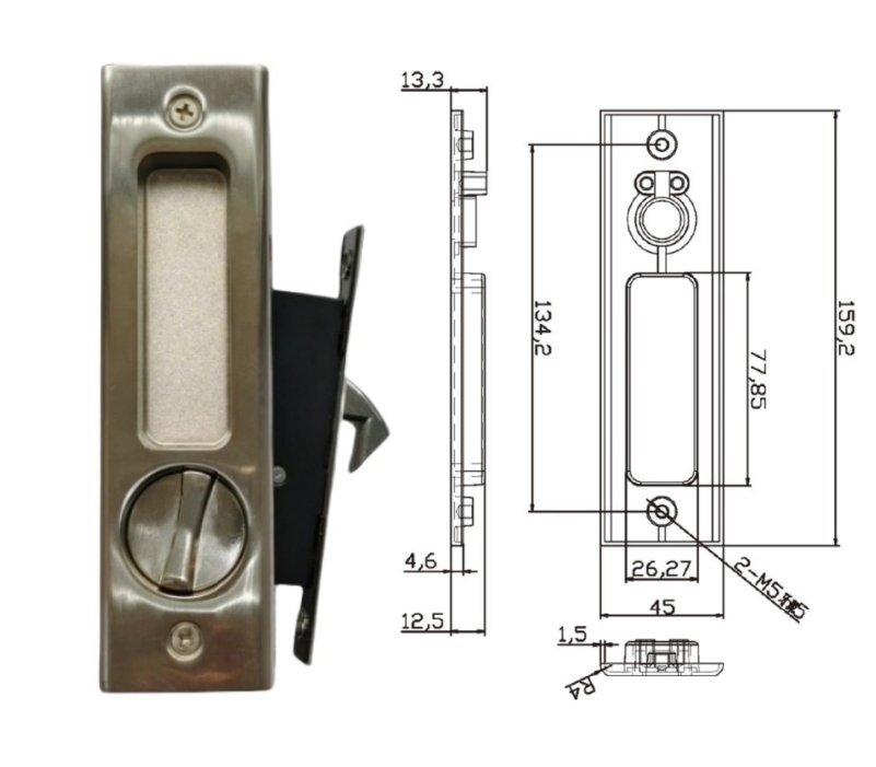 Sliding Bathroom Door Hook Lock Cupboard Hidden Concealed Door Steel Lock Set with Key for Wooden Aluminium Glass Cabinet Door