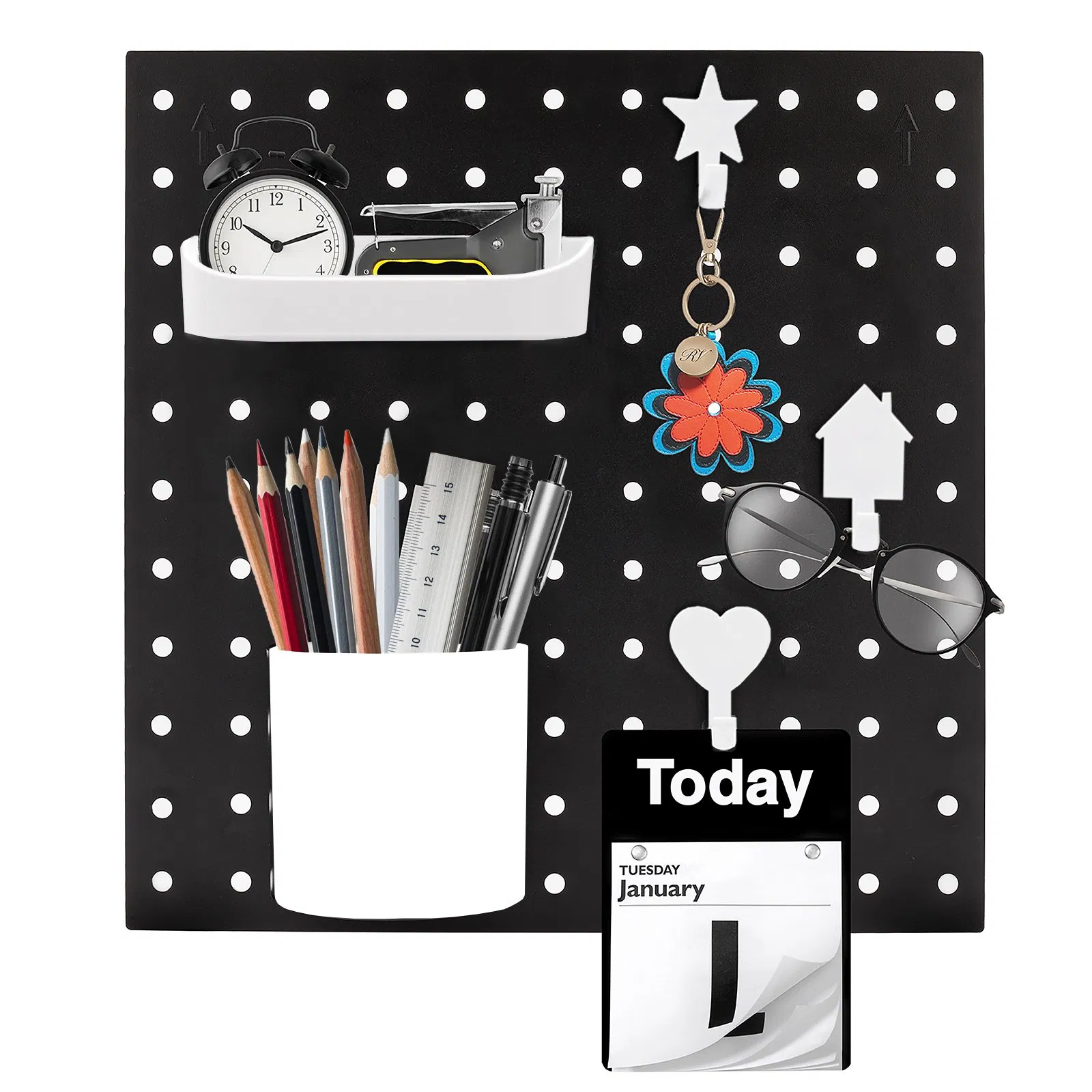Black Pegboard with White Assessaries