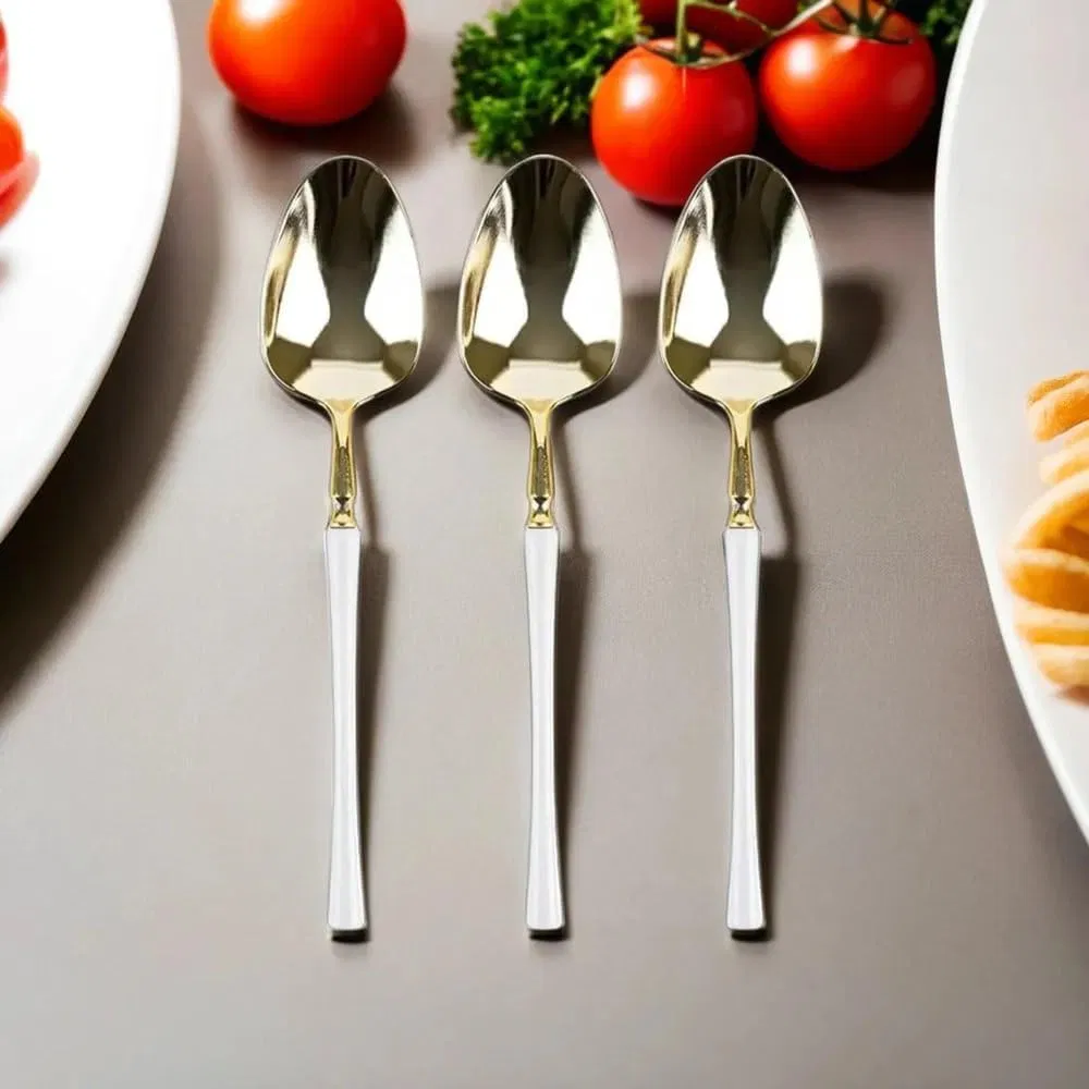 Elegant Gold and White Disposable Soup Spoons for Events