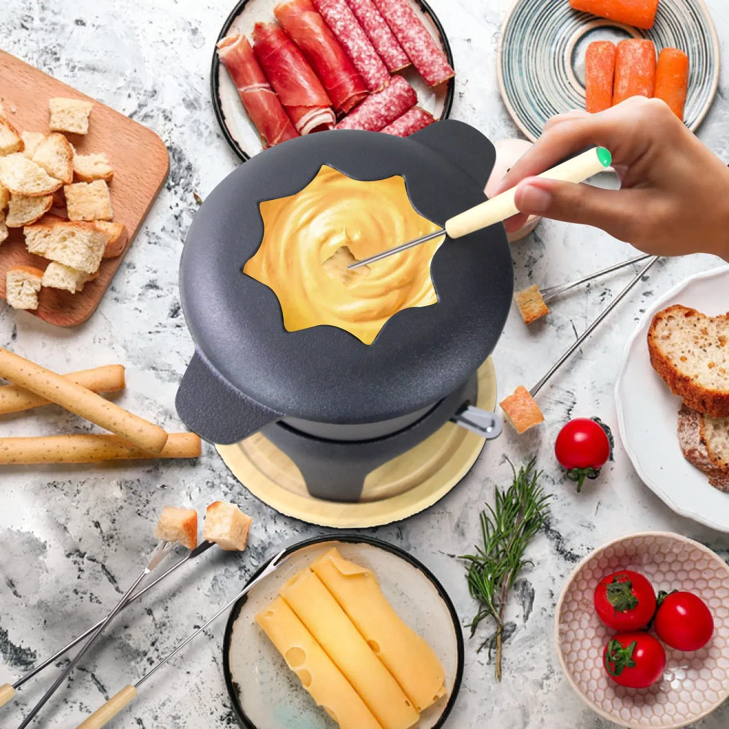 Enameled Cast Iron Fondue Pot Set - 4qt (3.8L) 17cm