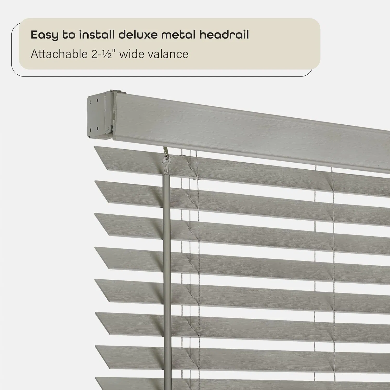 Premium Cordless Faux Wood Blinds with Attachable Valance for Home Decor