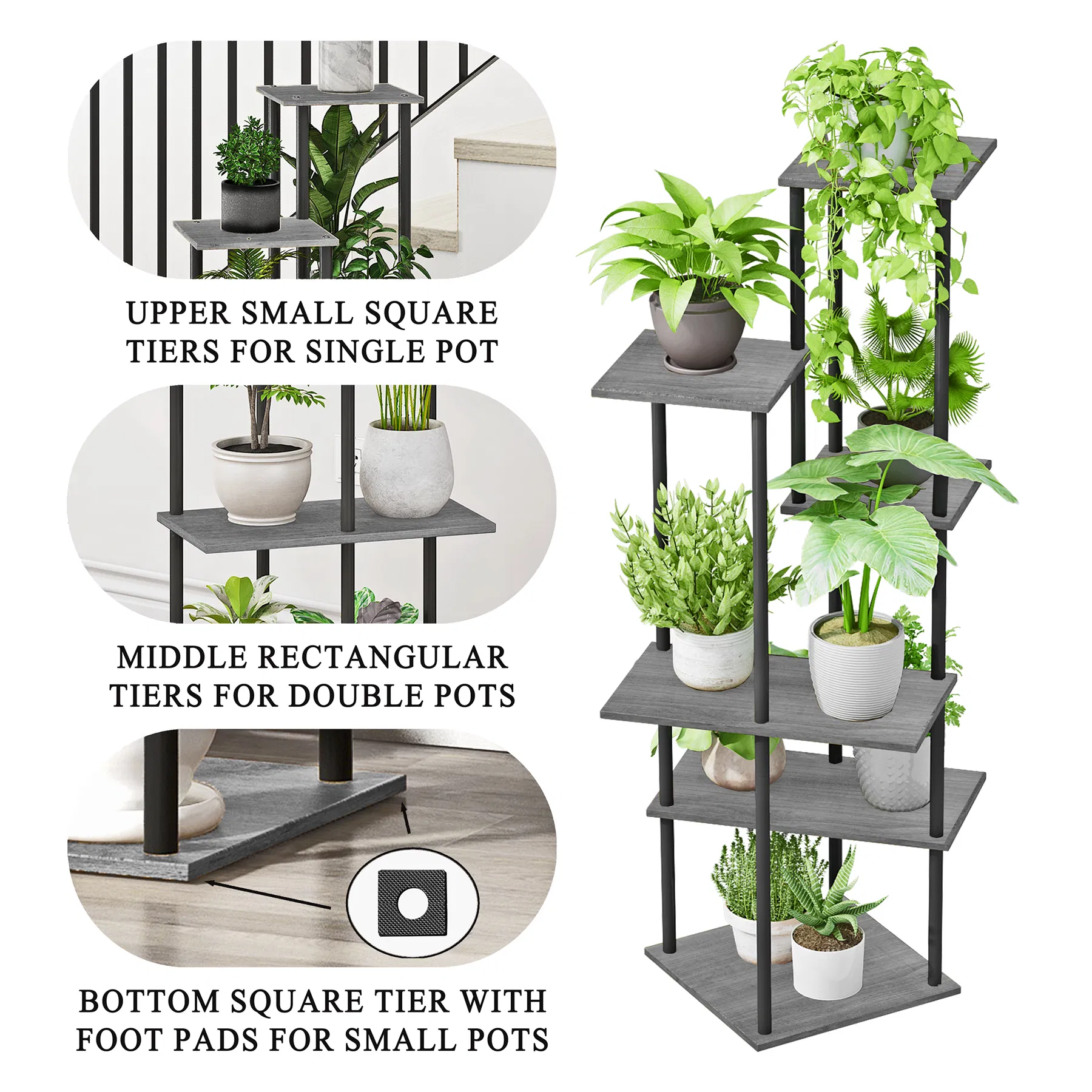 Stylish 6-Tier Corner Plant Stand with Steel and Wood