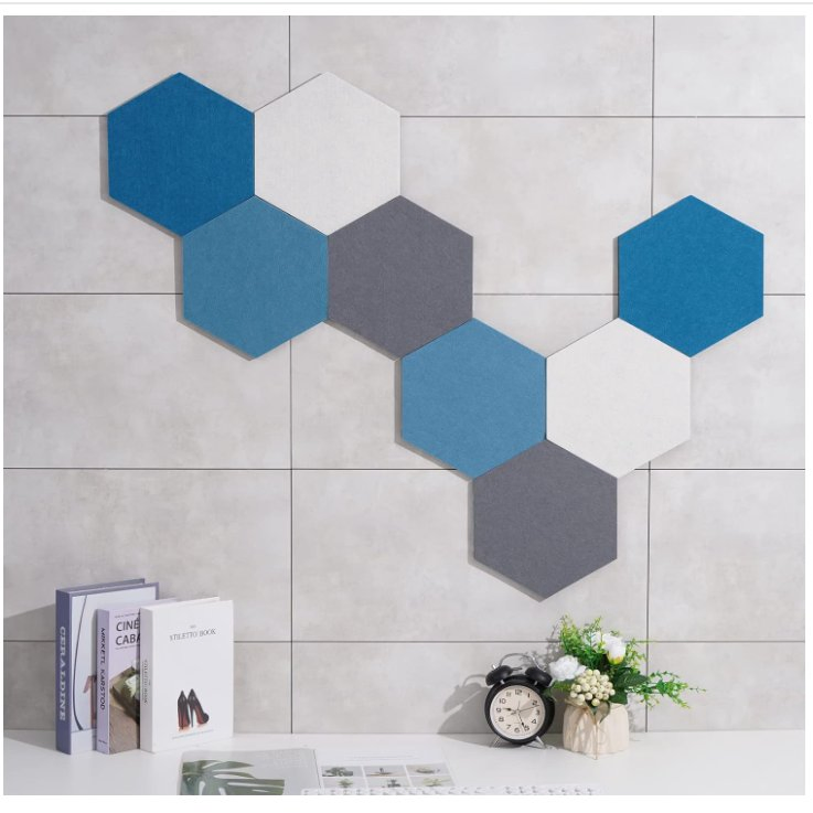 8PCS Hexagon Felt Cork Board Tiles, Self Adhesive DIY Bulletin Board Pin Board for Office School Home Wall Decor Stickers Memos Photos Display