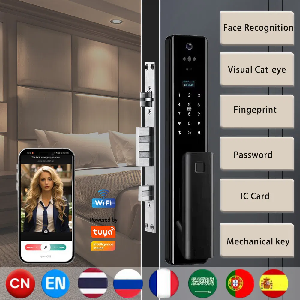 Wholesale Tuya APP WiFi/ Tt Lock Luxury Fast-Open Automactic Biometric Facial Identification Fingerprint Password Card Keyless Smart Digital Security Lock