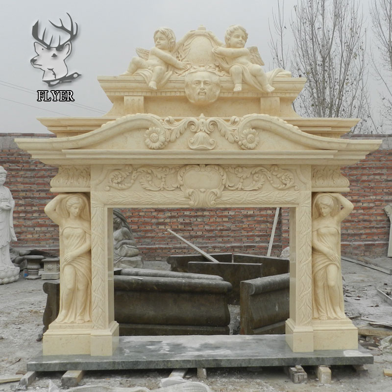 Modern Custmized Hand Carved Figure Carving Fireplace Mantel Natural Marble Stone Greek Lady Statue Fireplace