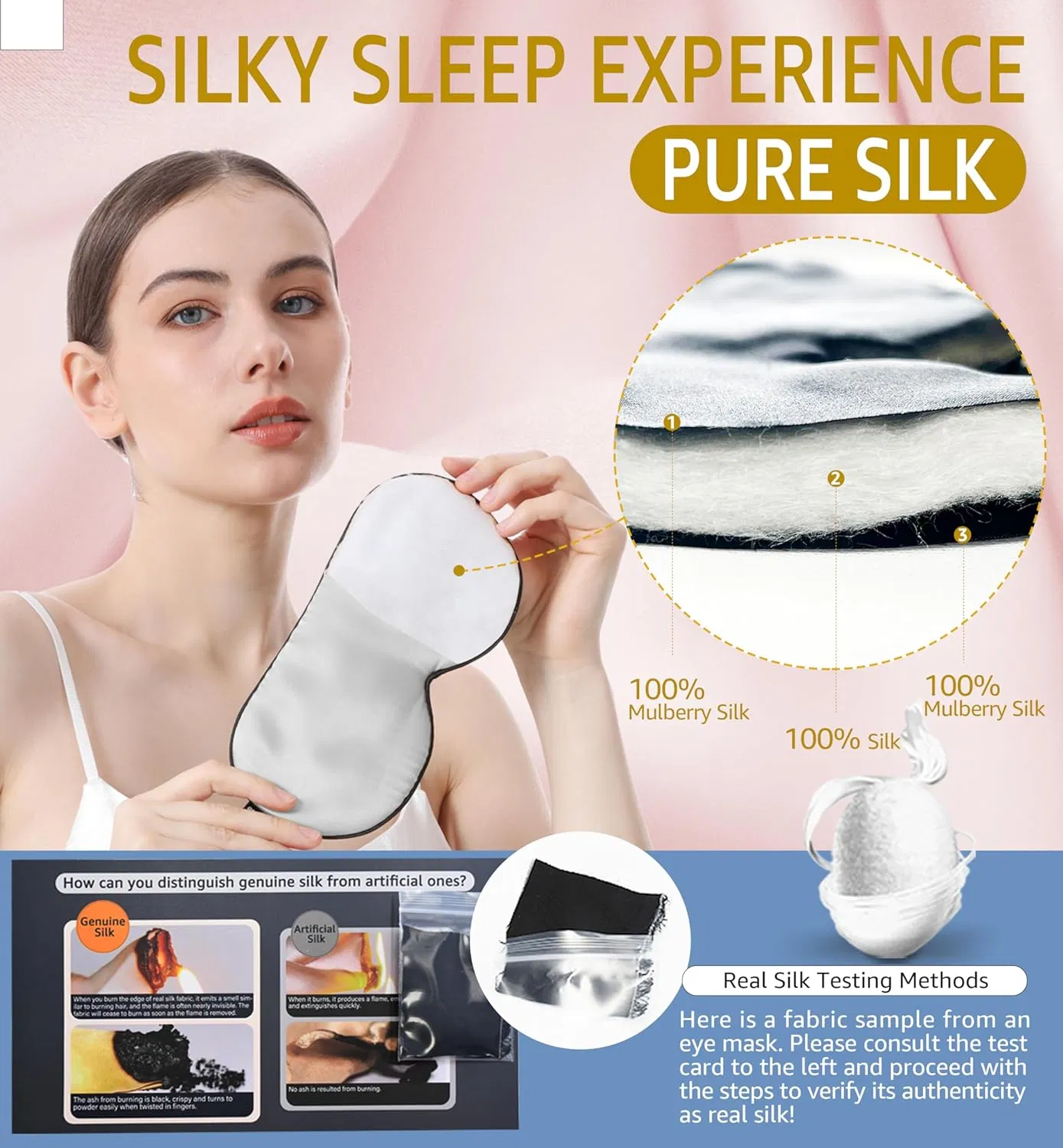 Double-Sided Softness Sleep Eye Mask Silk Eye Mask with Adjuestable Strap