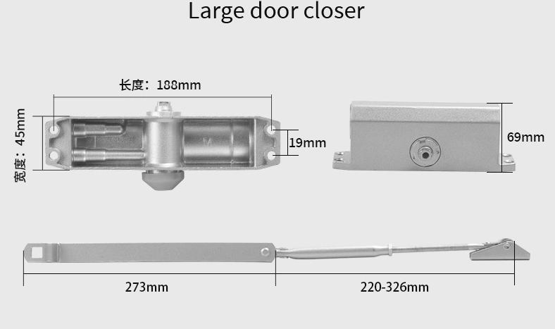 Silver Alloy Hydraulic Door Closer for 25-40kg Doors