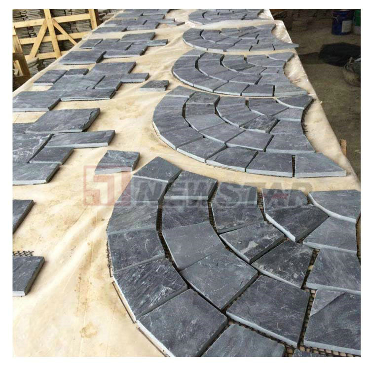 Cobblestone Floor Tile Black Quartz Price Slate Stone Price Paver with Mesh Mosaic Paving