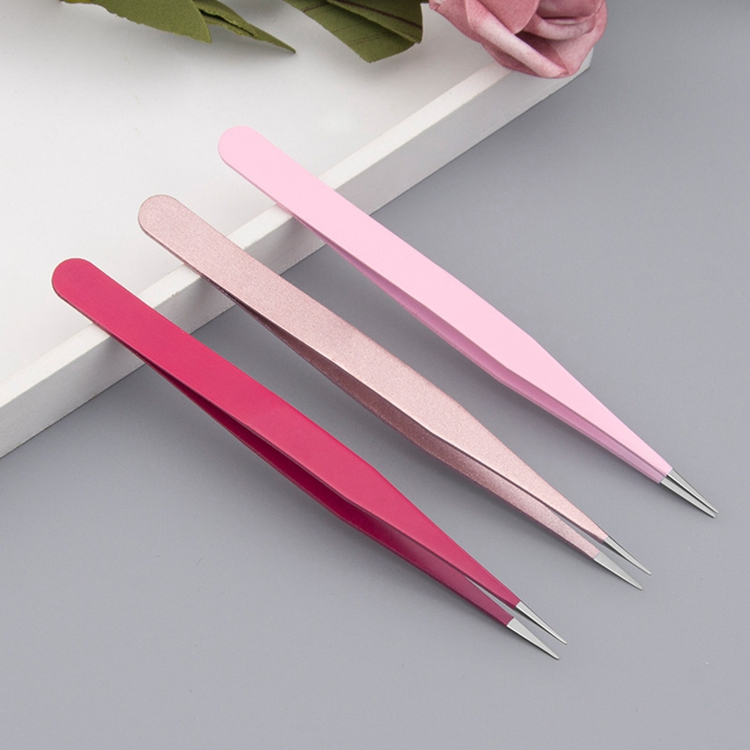 High Quality Pink Custom Girl Lashes Eyebrow Tweezers Eyelash Extension Candy-Colored Eyelash Diamond Tweezers for Lashes