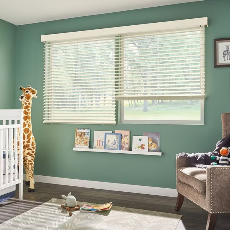 Factory Direct Sales Built-in Plain Vertical Venetian PVC Faux Wood Blinds Cordless Waterproof Fireproof for Oriel Window