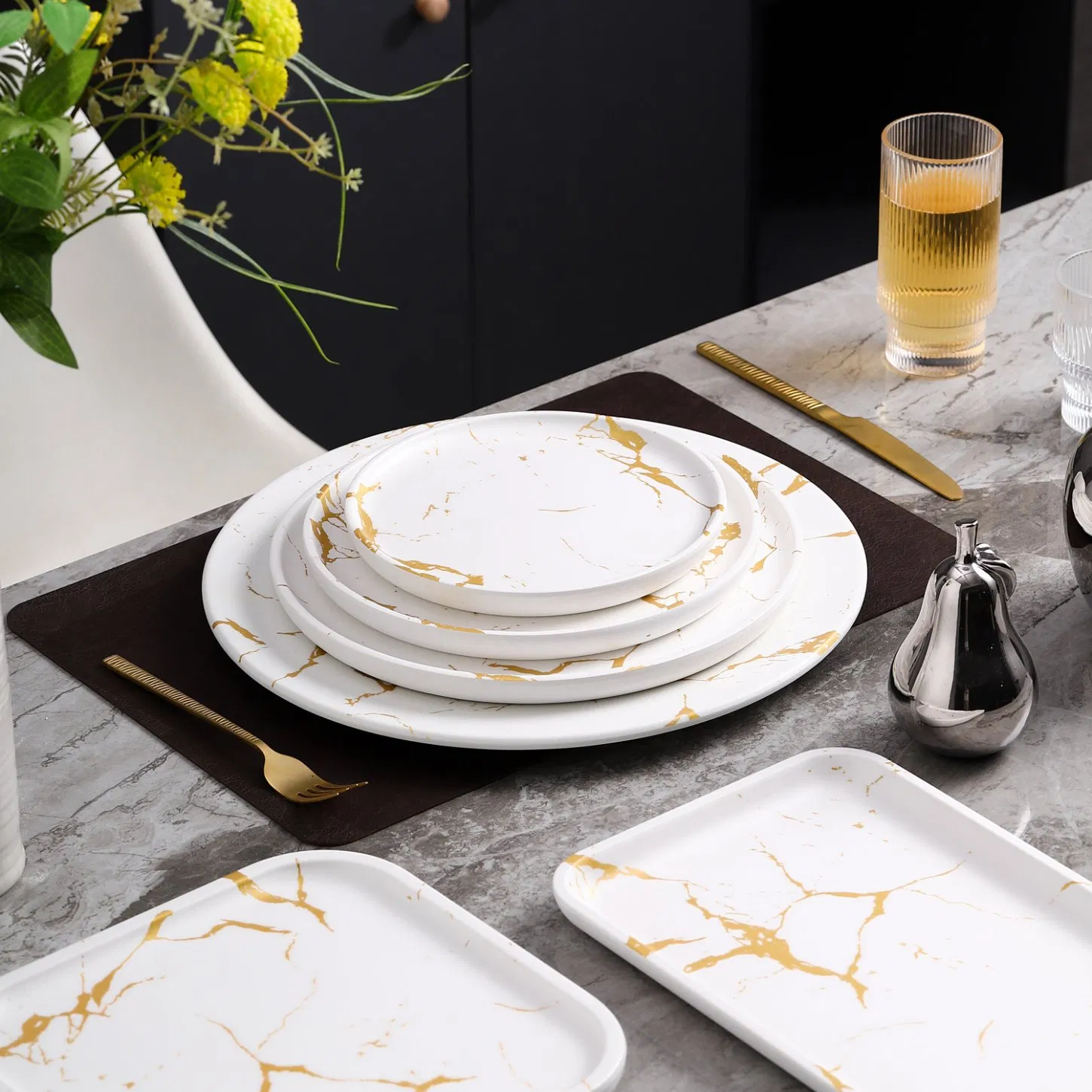 Best Home Melamineware Luxury Golden Design Rectangular Bowls Kitchen Mixing Bowl Food Serving Bowl Custom Shape Home Tableware Fruit Bowl