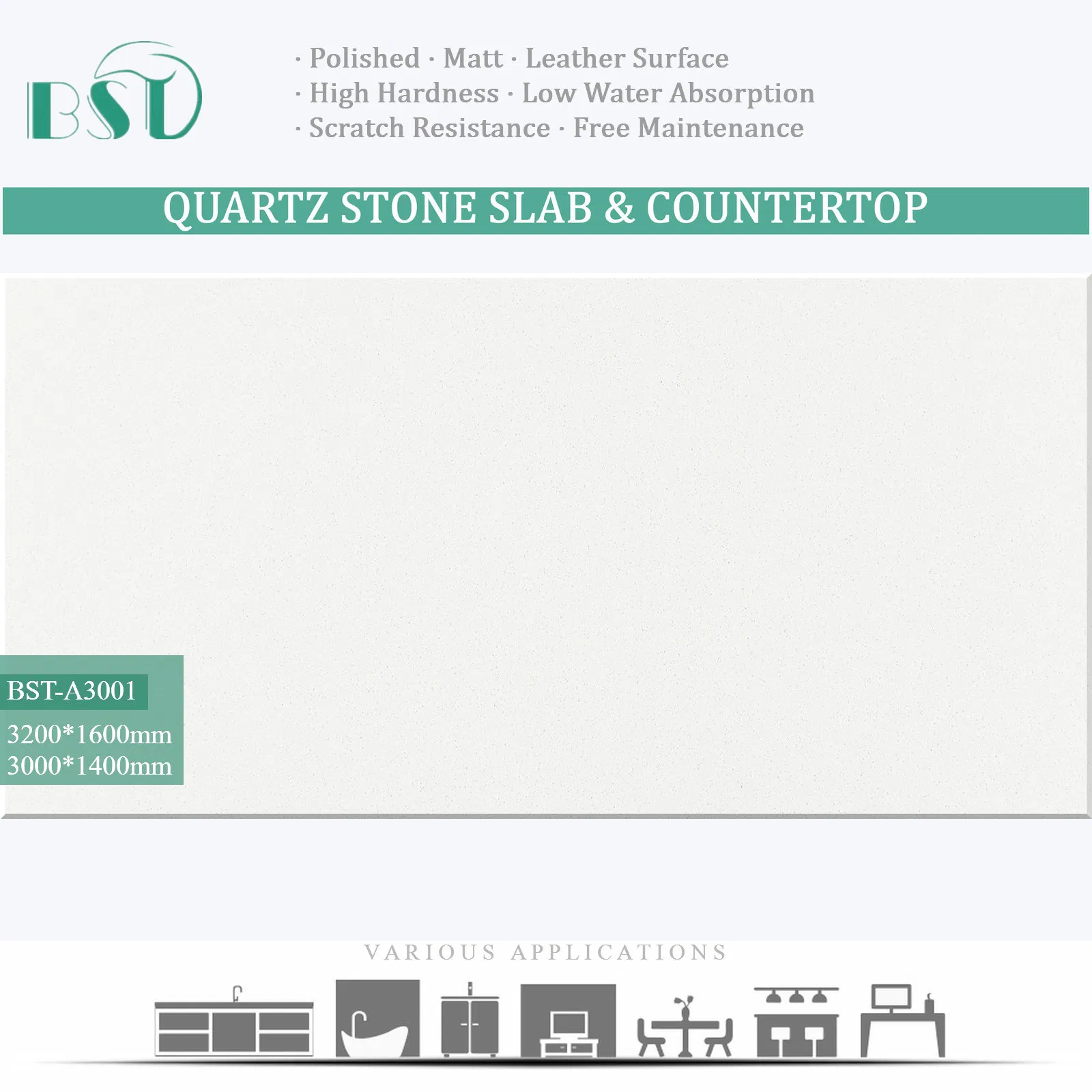 Super White Silica Free Stone Benchtops and Vanity Tops with No Silica