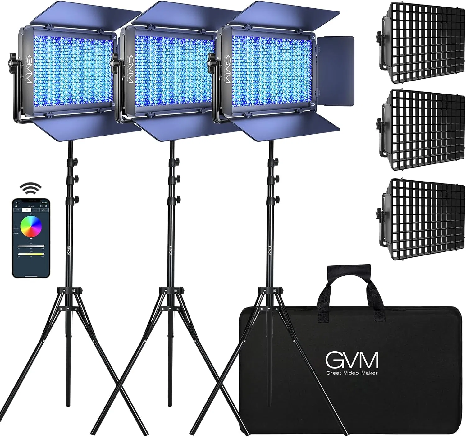 Светодиодный светильник GVM 1500D RGB, 75Вт, 3 шт.