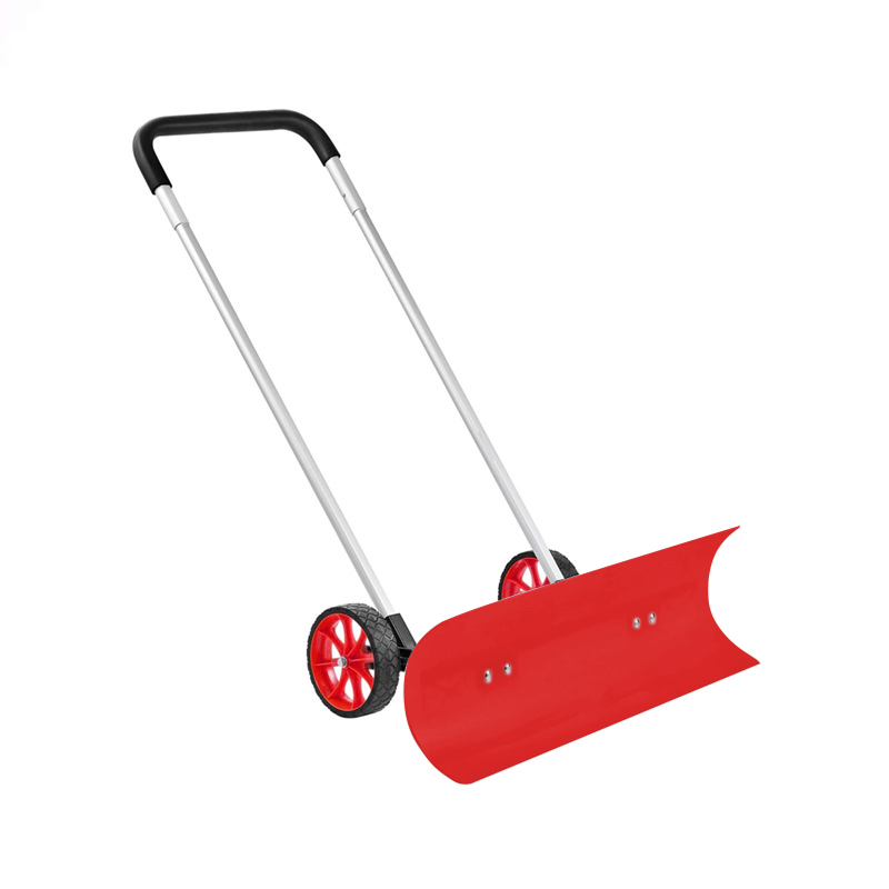 Snow Pusher Shovel with Wheels for Driveway, 37 Inch Bi-Directional Heavy Duty Plastic Snow Pusher on Wheels Rolling Snow Shovel