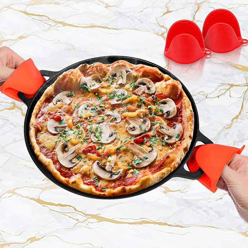 13-4/5" Cast Iron Round Pre-Seasoned Paella Pan with Grill Bottom Pizza Pan Skillet for Baking