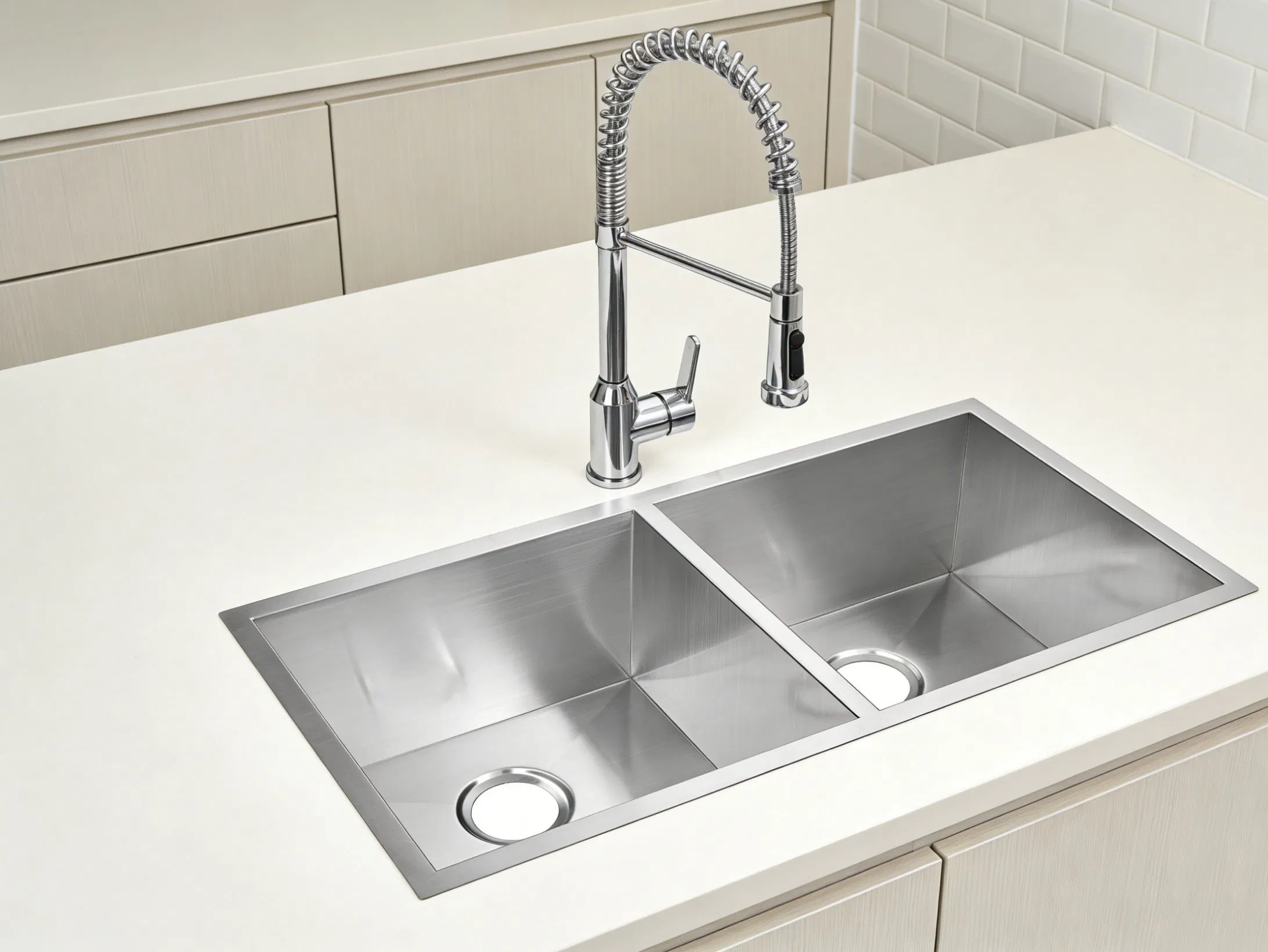 90× 45× 25/25cm Hot Sale Asia&Pacific Region Handmade Double Bowl Cabinet Accessories Countertop Under Mount Stainless Steel Kitchen Sink Hfed9045A