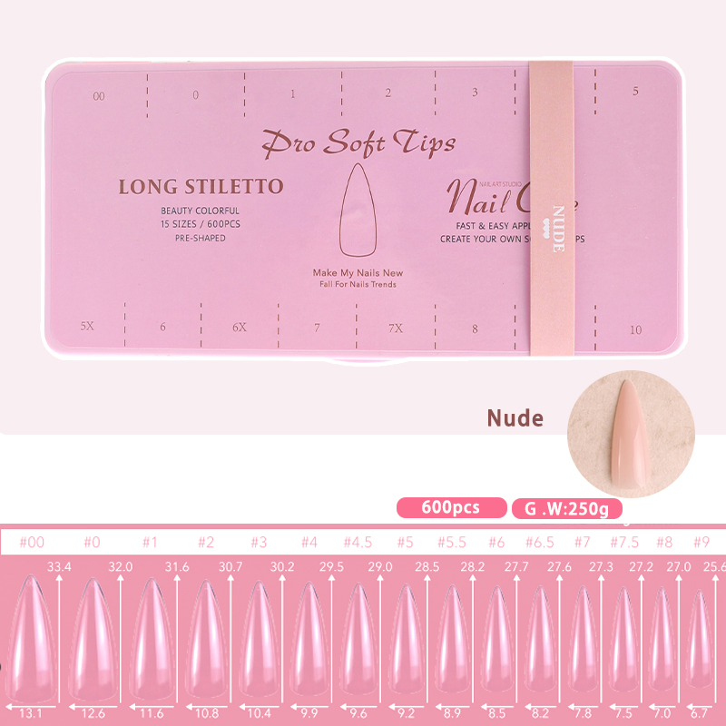 Hot Sale Nail Tips Acrylic Gradient Nude Long Stiletto Artificial Nail for Extension DIY