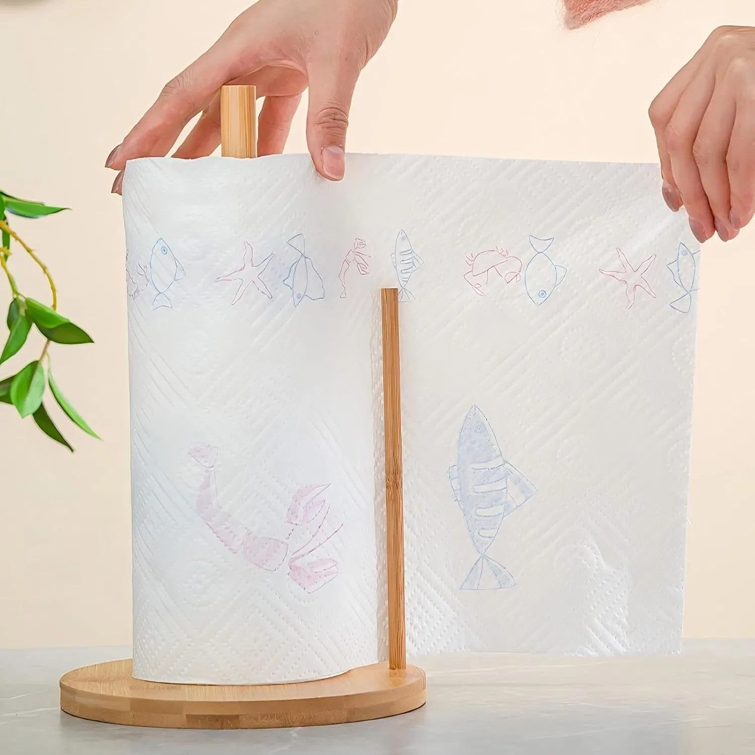 Bamboo Kitchen and Bathroom Dishwashing Non-Woven Paper Roll Holder