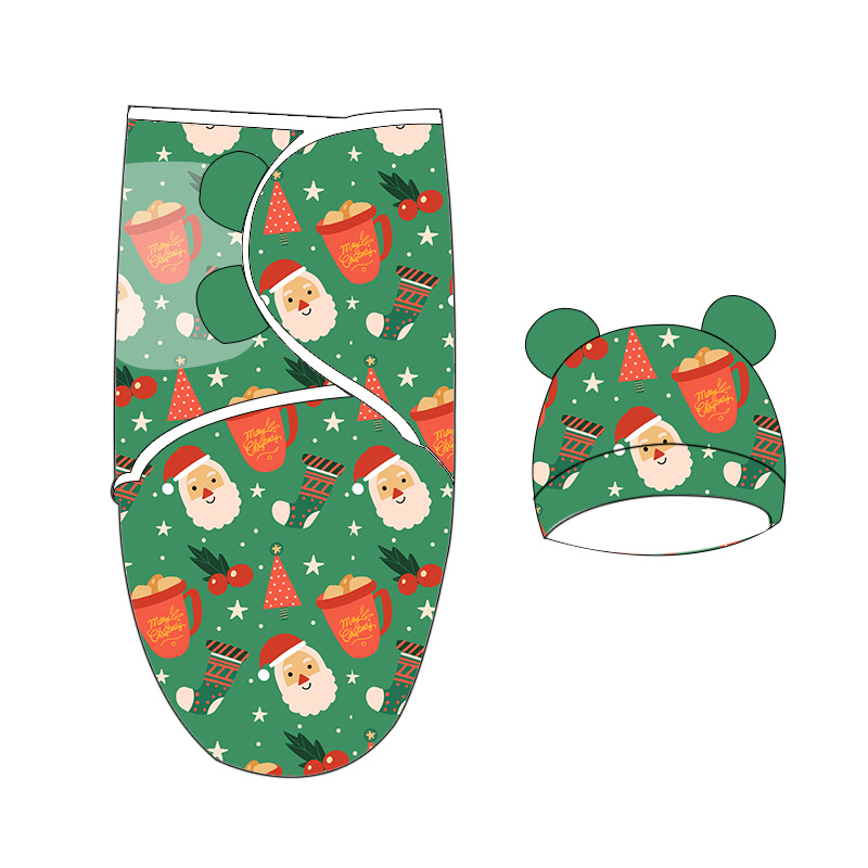 Luxury High Quality 100% Cotton Baby Swaddle Set with Matching Hat Soft Printed Wrap for Infant