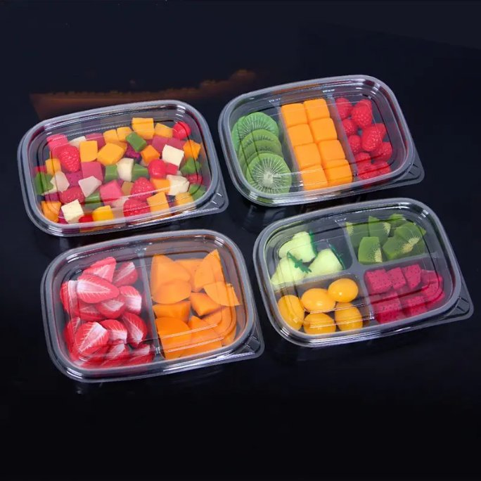 Customisable Disposable Plastic Fruit Salad Packaging Box 2 3 4 Compartment Container with Lid