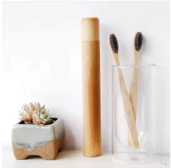 Natural Charcoal Bamboo Toothbrush, Custom Engraving Logo with Eco-Friendly Travel Tube